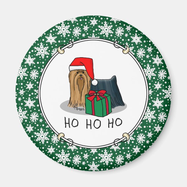 Imã Natal Santa Hat Yorkshire Terrier Yorkie Cute (Frente)