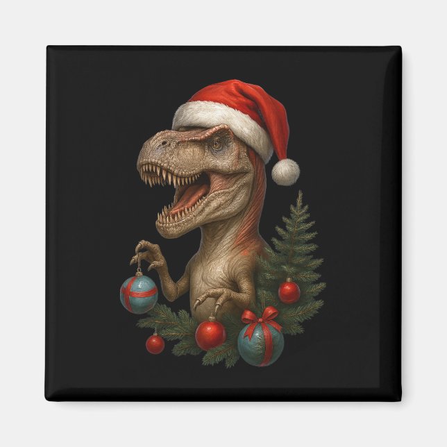 Imã Natal T-rex Natal Divertido Dinossauro Feriado  (Frente)