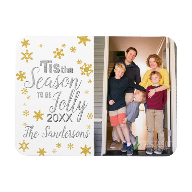 Ímã Natal Tis A Época Snowflake Silver Dourada (Horizontal)