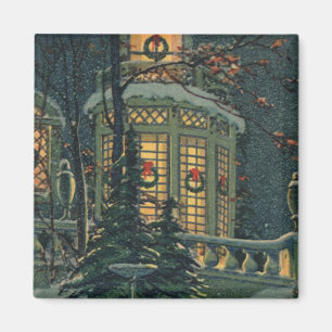 Imã Natal vintage, casa com as grinaldas em Windows