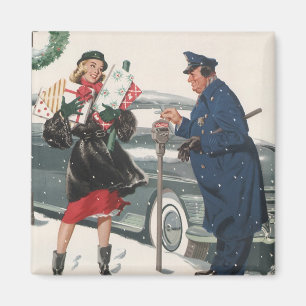 Imã Natal vintage, comprando o polícia dos presentes