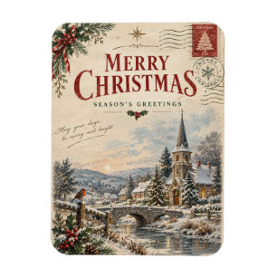 Ímã Natal Vintage Elegante, estilo de cartão-postal re