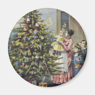 Imã Natal vintage, família do Victorian em torno da