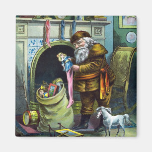 Imã Natal vintage, meias de Papai Noel com brinquedos