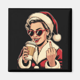 Imã Natal Vintage Papai Noel Coração Óculos Sol Dedo M