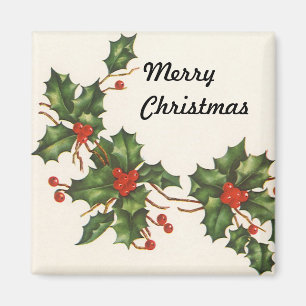 Imã Natal vintage, planta do azevinho com bagas