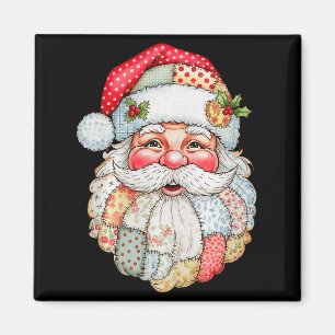 Imã Natal Vintage Préppy Rosto do Papai Noel Remendo d