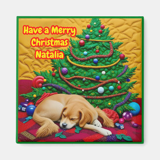 Imã NATALIA~ FELIZ NATAL ~ Árvore Brinquedos Cachorro 