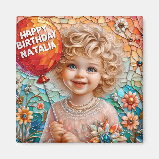 Imã NATALIA~ Happy Birthday ~ Cute Girl Balloon ~ 