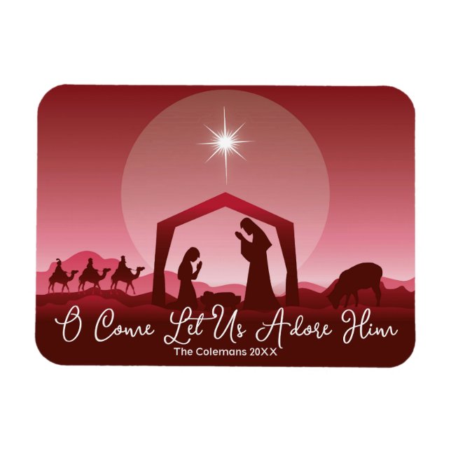 Ímã Nativity Scene O Come Let Us Adore Him Christmas (Horizontal)