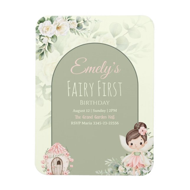 Ímã Nature Cute Flower Fairy 1st Birthday Invitation (Vertical)
