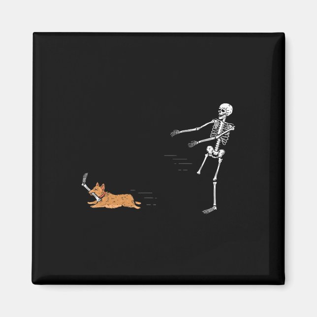 Imã Naughn Corgi Dog Diversão Skeleton Halloween (Frente)