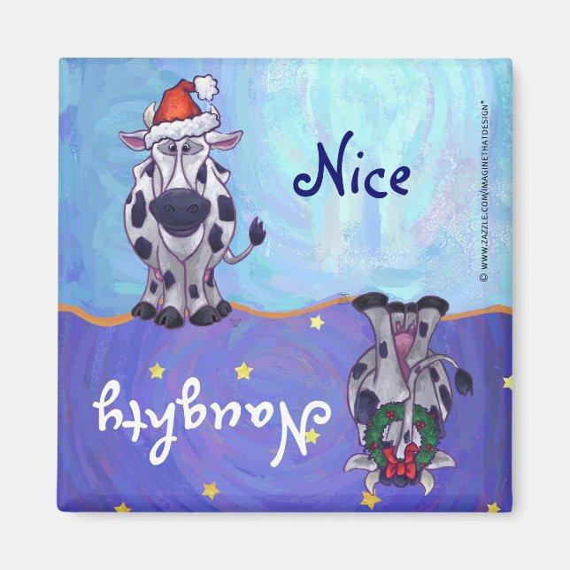 Imã Naughty or Nice Cow Christmas Dishwasher Magnet (Frente)