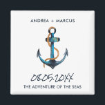 Imã Náutica Anchor Cruise Navio Casamento Favor Magnet<br><div class="desc">O casamento favorece magnetas para casais que se casam num navio de cruzeiro. Personalize com seus nomes,  data de casamento e o nome do navio.</div>