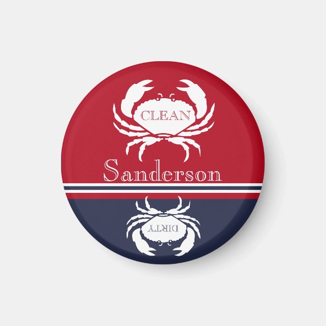 Imã Nautical Dishwasher Clean Red Navy Blue Crab  (Frente)
