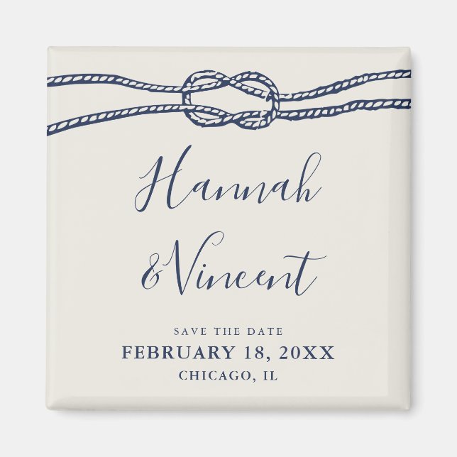 Imã Nautical Navy Knot Save the Date Magnet (Frente)