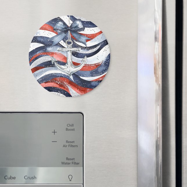 Imã Nautical Red White Blue Bow Anchor (In Situ (Fridge))