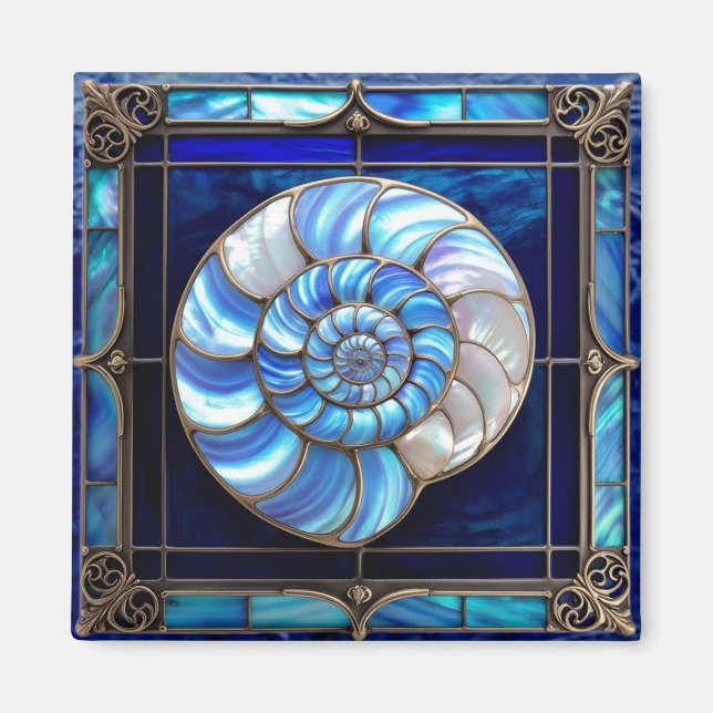 Imã Nautilus Shell in Blue Stained-Glass Look (Frente)