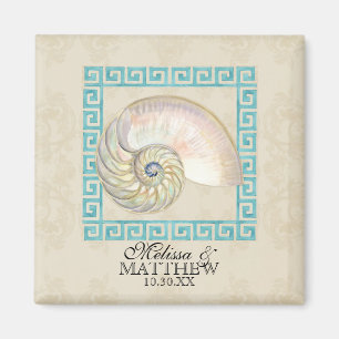 Imã Nautilus Shell Watercolor Grego Key Damask Beach