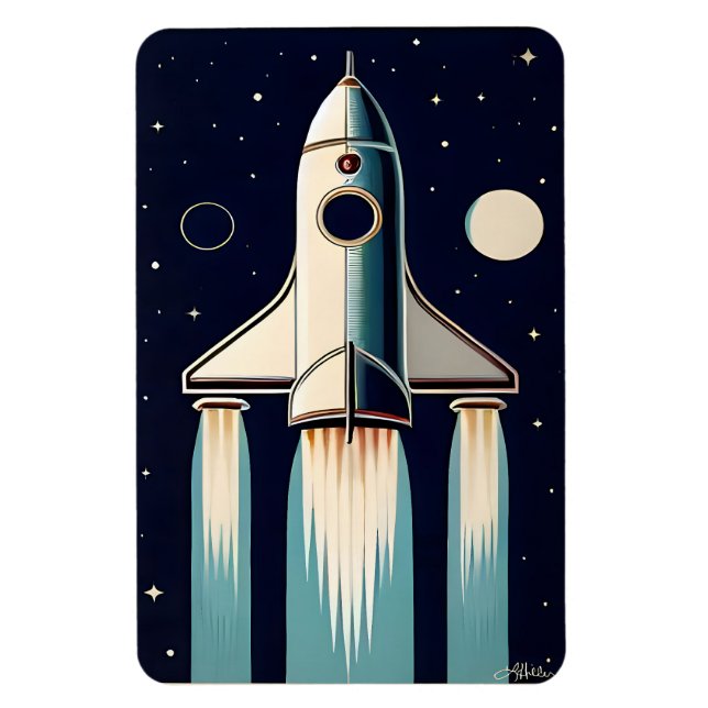 Ímã Nave Espacial Retro da Era Espacial dos Anos 50 (Vertical)