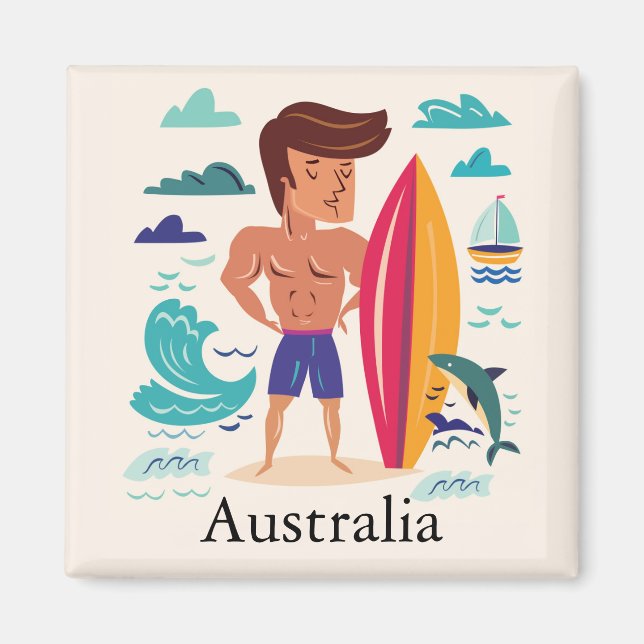 Imã Navegando na Austrália - Nome Personalizado (Frente)
