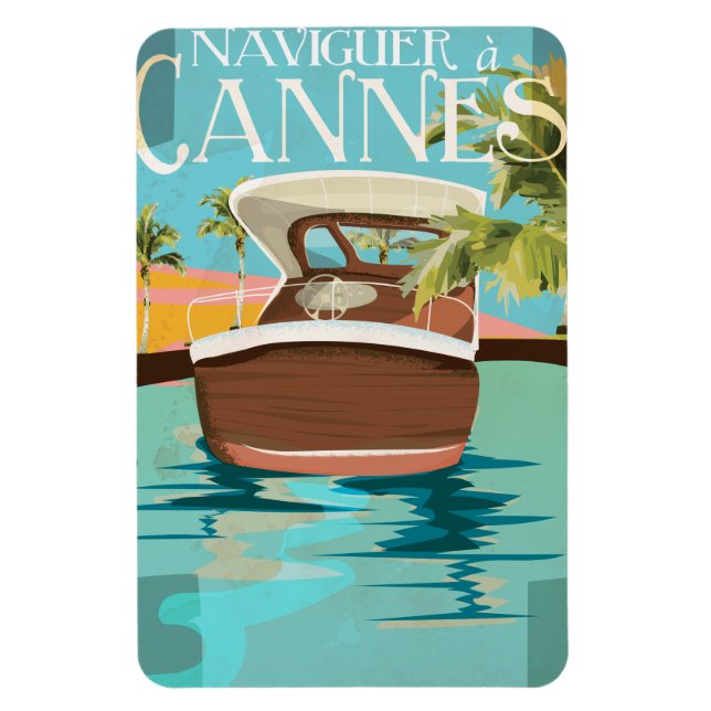 Ímã navegar até Cannes (sail to) cartaz de viagem vint (Vertical)