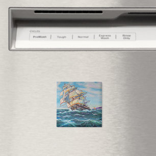 Imã Navio de vela na pintura de óleo em águas grossas