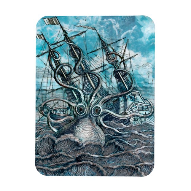 Ímã Navio gigante Octopus Blue Sea Monster (Vertical)
