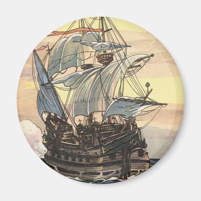 Imã Navio Pirata Antigo, Galeão Navegando no Oceano (Frente)