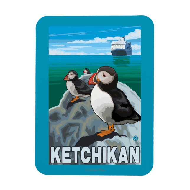 Ímã Navio Puffins & Cruise - Ketchikan, Alaska (Vertical)