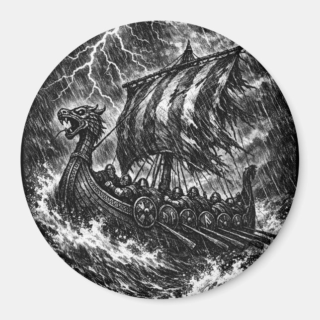Imã Navio Viking no Temporal — Ink Saga Art (Frente)