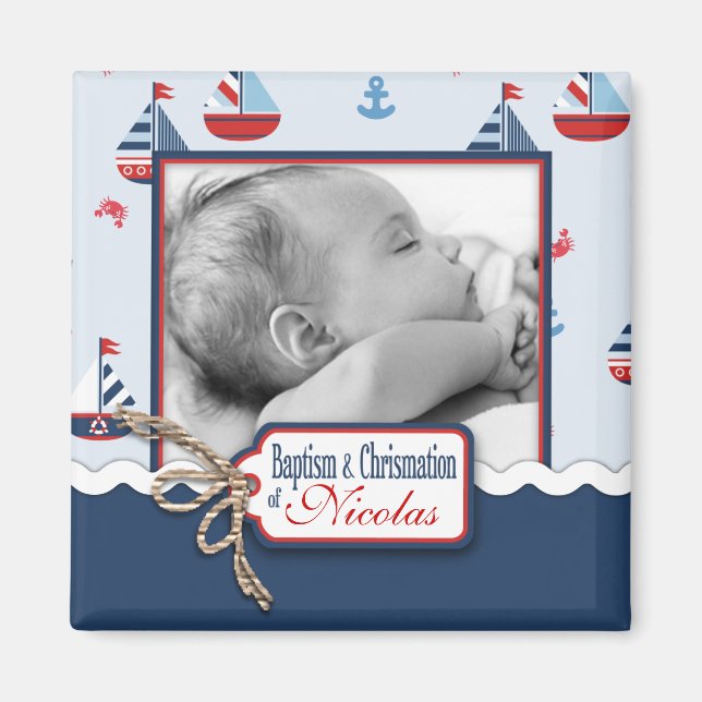 Imã Navios Ahoy! Magneta Quadrada do Batismo (Frente)
