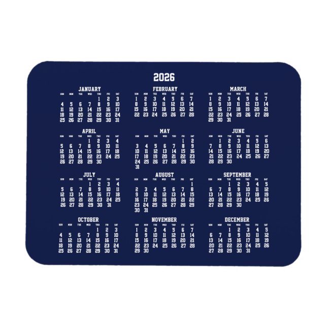 Ímã Navy Blue Calendar 2026 Small Flexible Magnet (Horizontal)