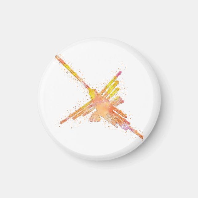 Imã Nazca Lines Hummingbird Watercolor Impressão (Frente)