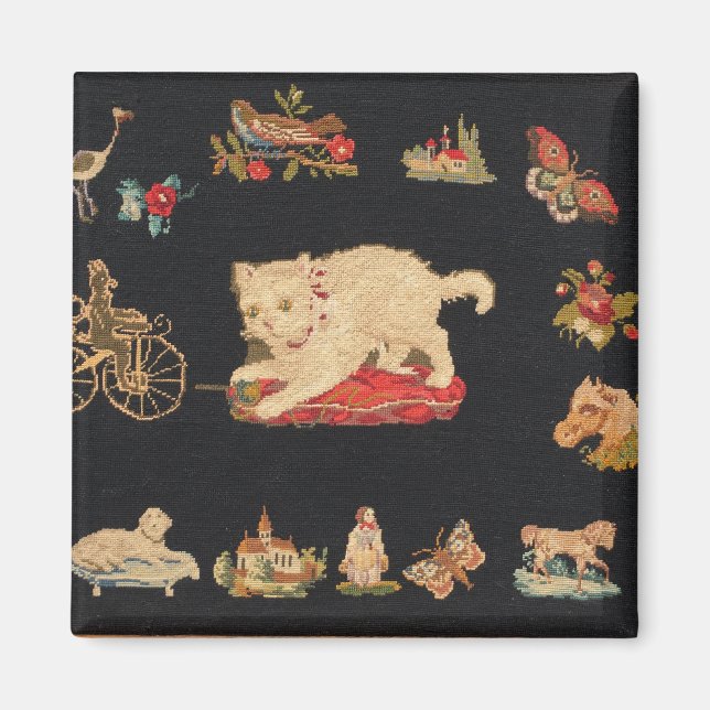 Imã Needlepoint Kitty Cat Magnet (Frente)