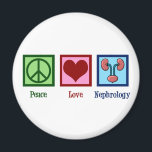Imã Nefrologista Peace Love Nephrology Office<br><div class="desc">Um belo presente nefrologista para um especialista em rins. Design de Nefrologia do Peace Love para o seu médico ou enfermeiro favorito nesse departamento médico com sinal de paz,  coração e desenho de rins cor-de-rosa.</div>