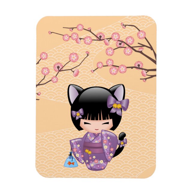 Ímã Neko Kokeshi Doll - Cat Ears Geisha Girl (Vertical)