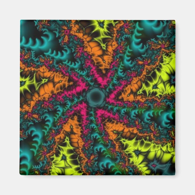 Imã Neon | Arte Fractal Azul e Laranja (Frente)