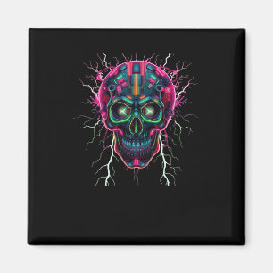 Imã Neon Cyberpunk Skull - Stic Digital Art