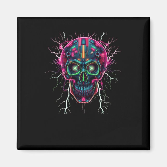 Imã Neon Cyberpunk Skull - Stic Digital Art (Frente)
