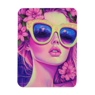 Ímã Neon Dream Girl com óculos de sol florais