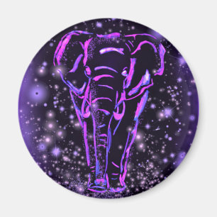 Imã Neon Purple Elephant Andando À Noite Estrelada 