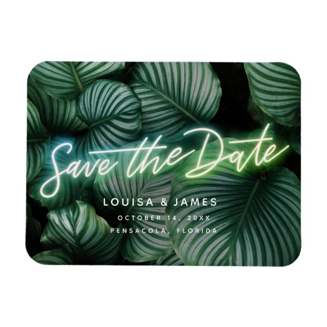 Ímã Neon Sign Modern Tropical Save Date (Sinal moderno (Horizontal)