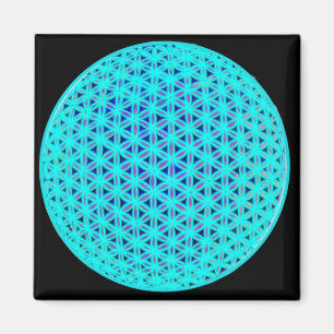 Imã Neon Teal Blue Flower da vida geometria assustador