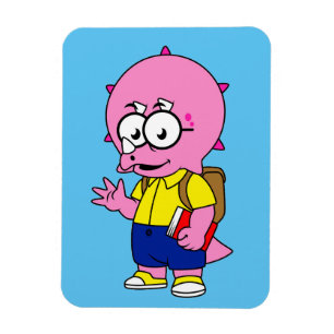 Ímã Nerd Tricerátops Com Mochila E Livro De Texto.