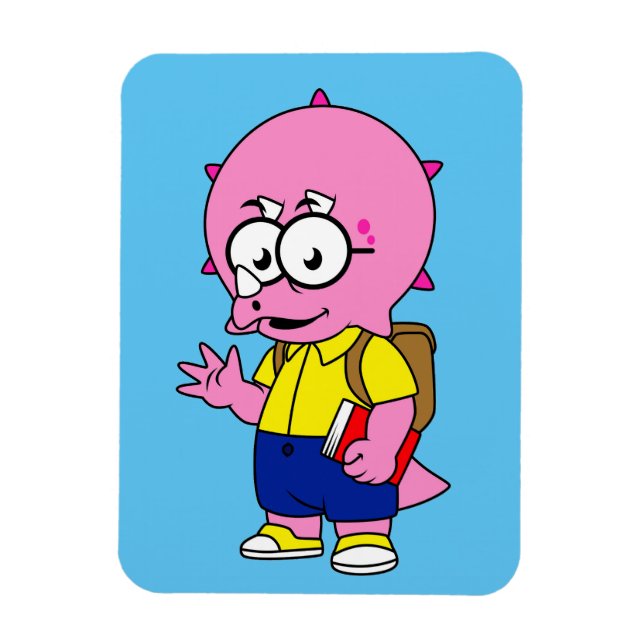 Ímã Nerd Tricerátops Com Mochila E Livro De Texto. (Vertical)