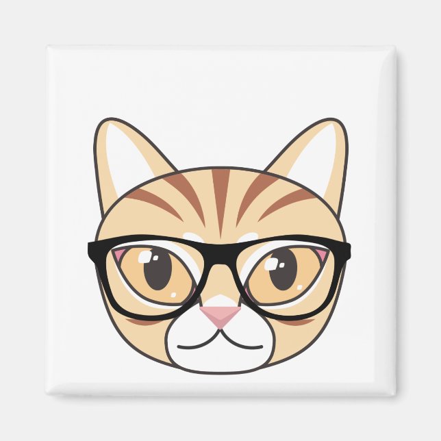 Imã Nerdy Tabby Cat com óculos (Frente)