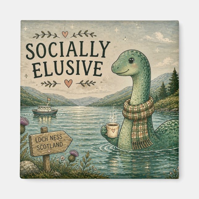 Imã Nessie Esquiva Socialmente Críptido Aconchegante L (Frente)