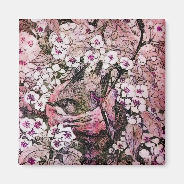 IMÃ NESTE DE PÁSSAROS, FLORES DE PRIMAVERA BRANCA VERM (Frente)