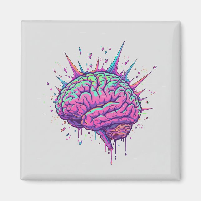 Imã Neurospicy Cyberpunk Art | Pink Neon Brain  (Frente)